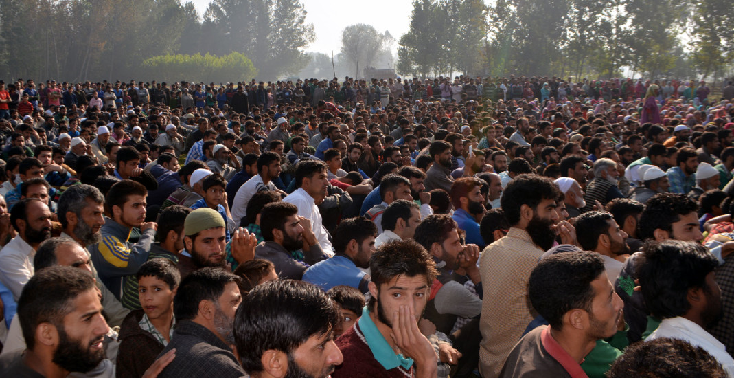 Thousands participated in the Nimaz e Jinazah of Irshad Ahmed. Photo: Muneeb ul Islam